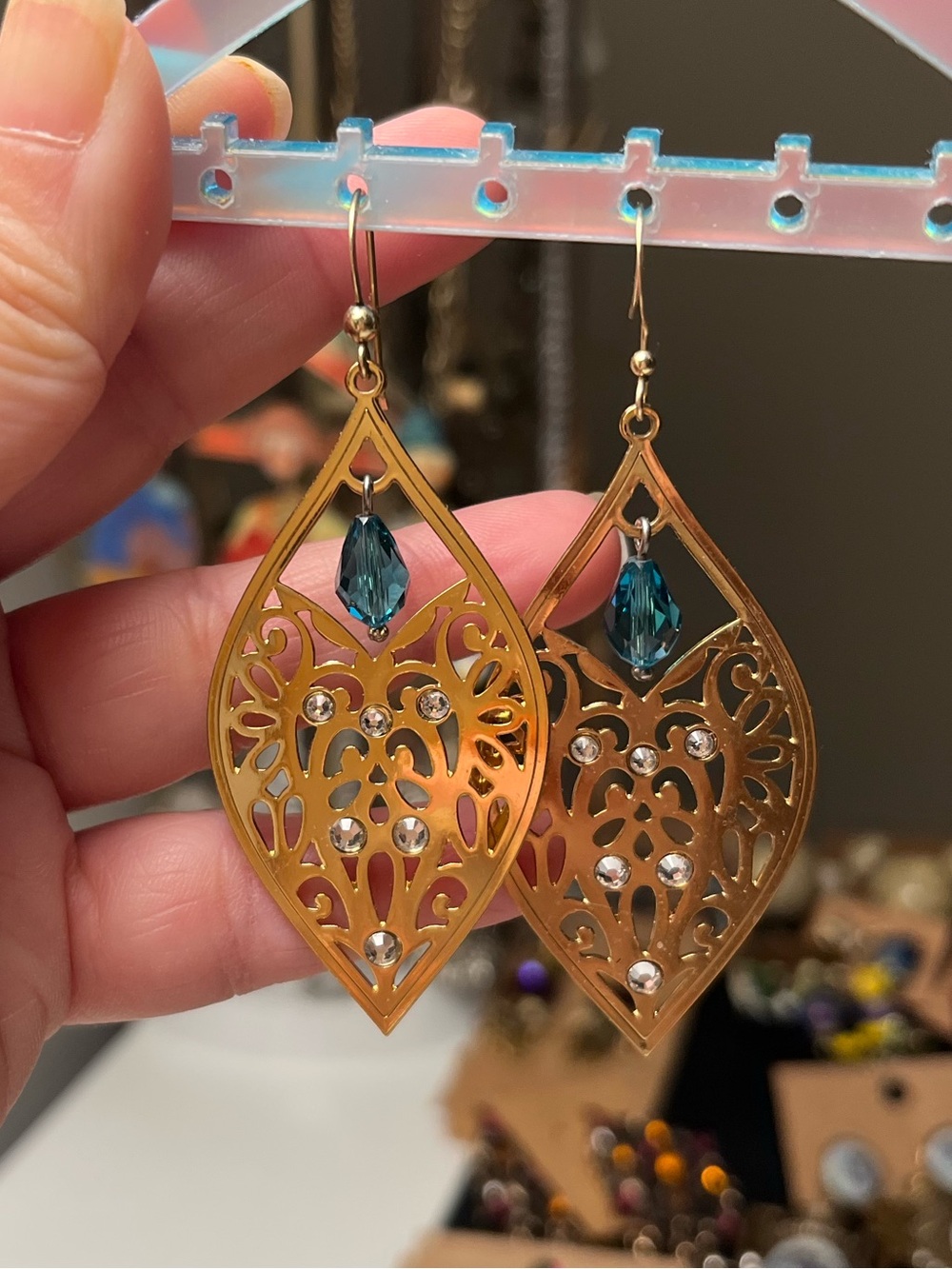 Gold Tone Filigree Teardrop Earrings